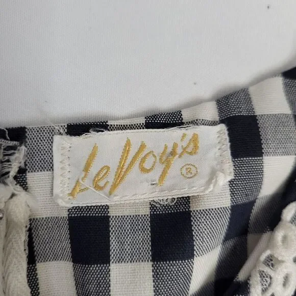 VINTAGE‎ 60s romper black and white check plaid ruffled shorts S